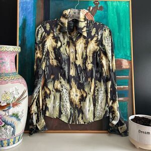 Stylish Women's Blouse in Black and Cream Size 30 Small